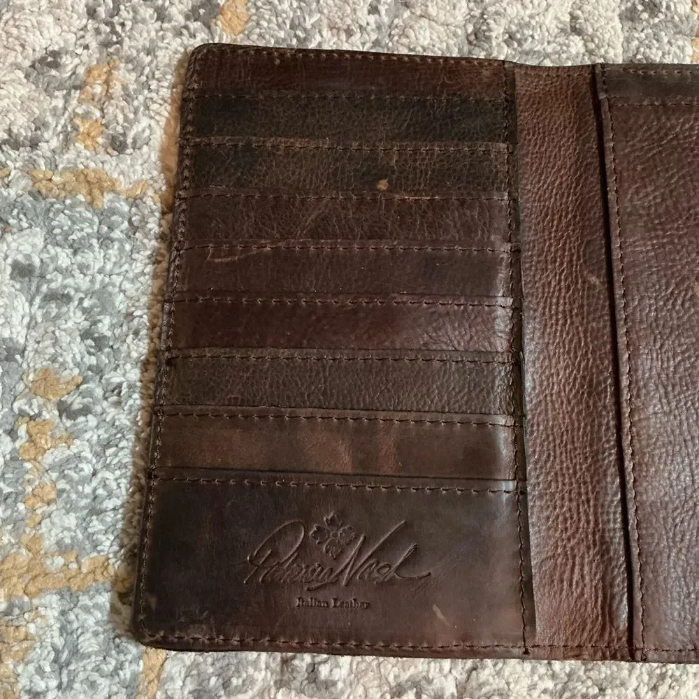 PATRICIA NASH STUDDED LEATHER TRIFOLD WALLET! EUC!